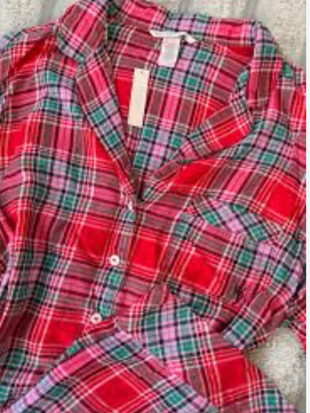 NWT Victoria's Secret Red Green Plaid Button-Up Pajama Top